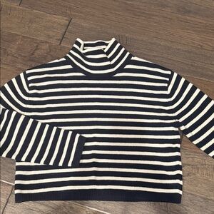 Theory dark navy and Cream Striped Turtleneck Sweater